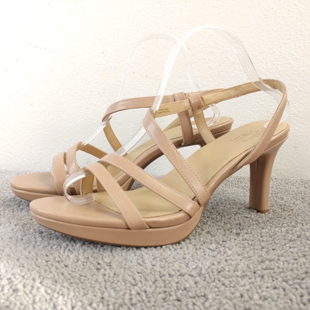 Naturalizer Brenta Womens 11 Beige Faux Leather Ankle Strap Heels Sandals